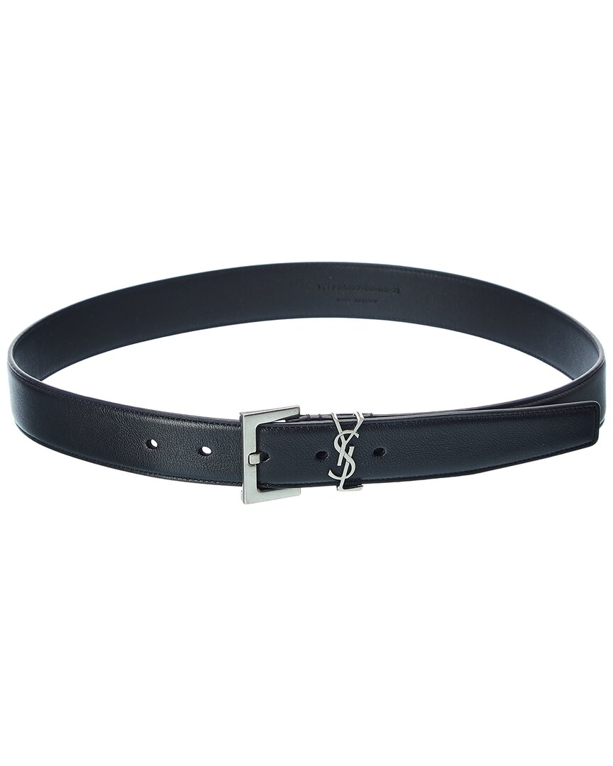 Saint Laurent Monogram Leather Belt In Black