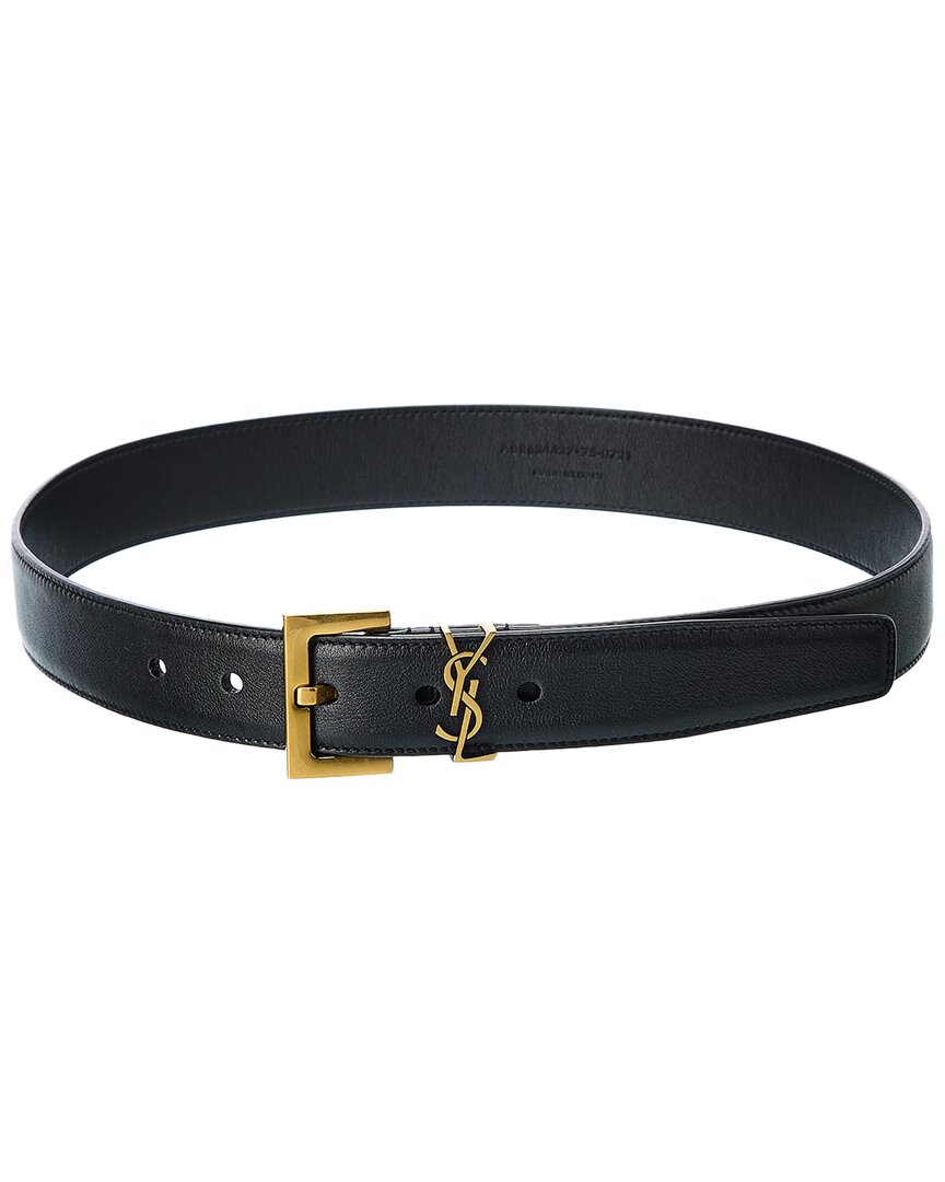 Saint Laurent Monogram Leather Belt In Black