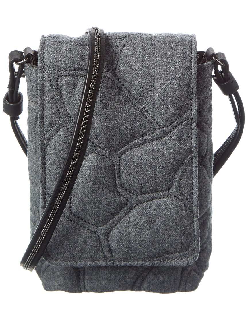 Brunello Cucinelli Quilted Canvas & Leather Crossbody In Gray