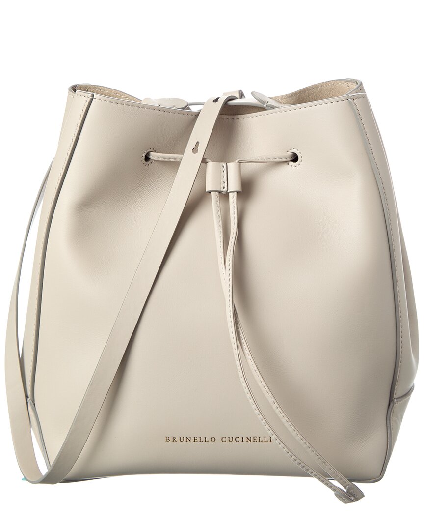 Brunello Cucinelli Leather Bucket Bag In Gray