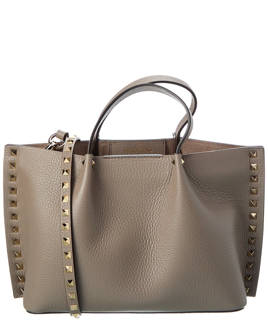 Valentino Garavani Valentino Rockstud Grainy Leather Tote In Grey