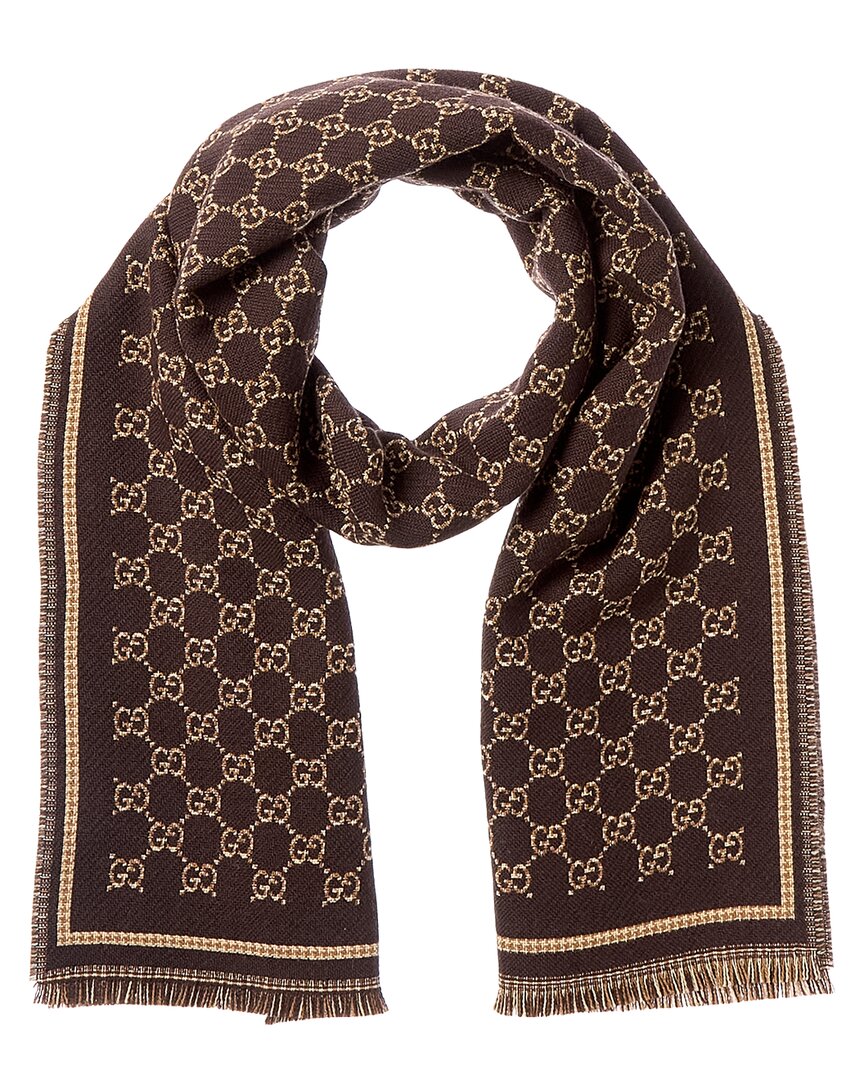 Gucci Gg Jacquard Wool Scarf In Sand