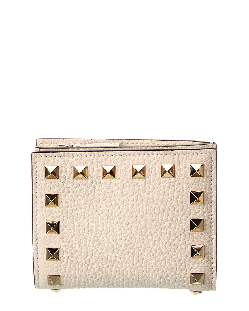 Valentino Rockstud Grainy Leather Card Case In White