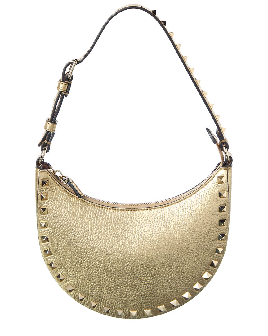 Valentino Rockstud Grainy Leather Hobo Bag In Gold