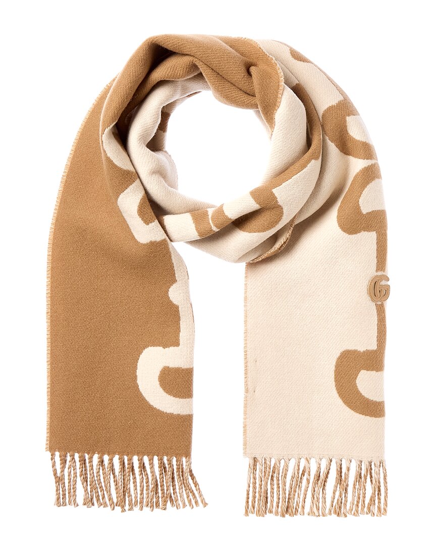 Gucci Wool & Cashmere-blend Scarf In Brown