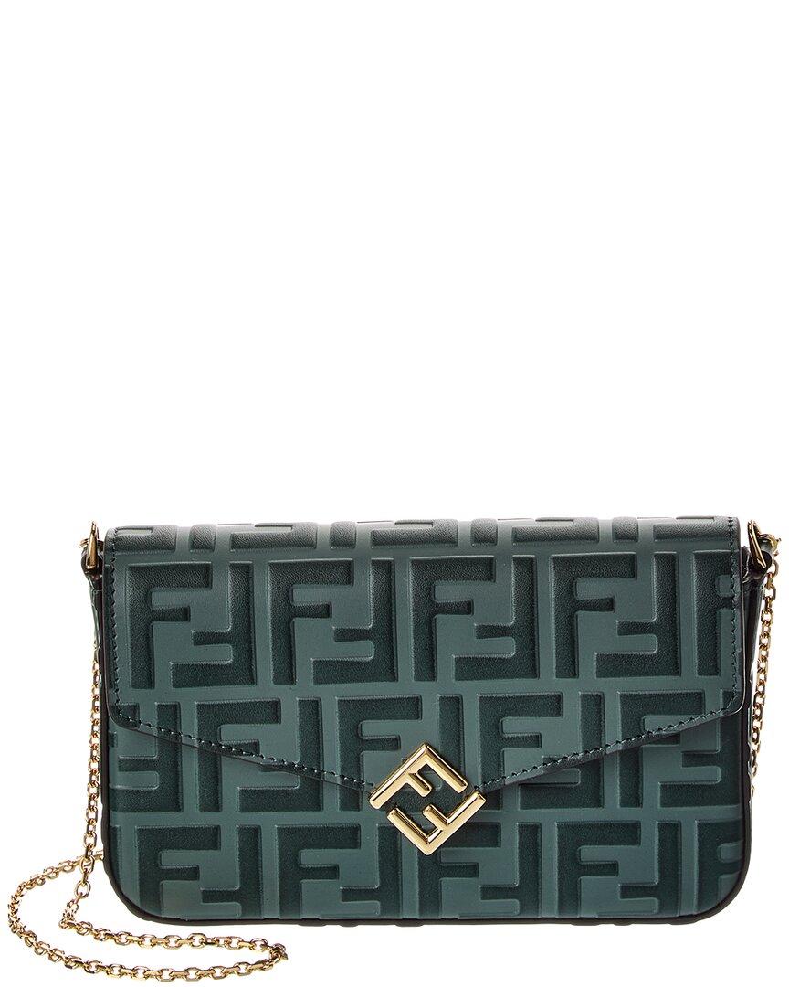 Fendi Ff Diamonds Leather Wallet On Chain In Blue