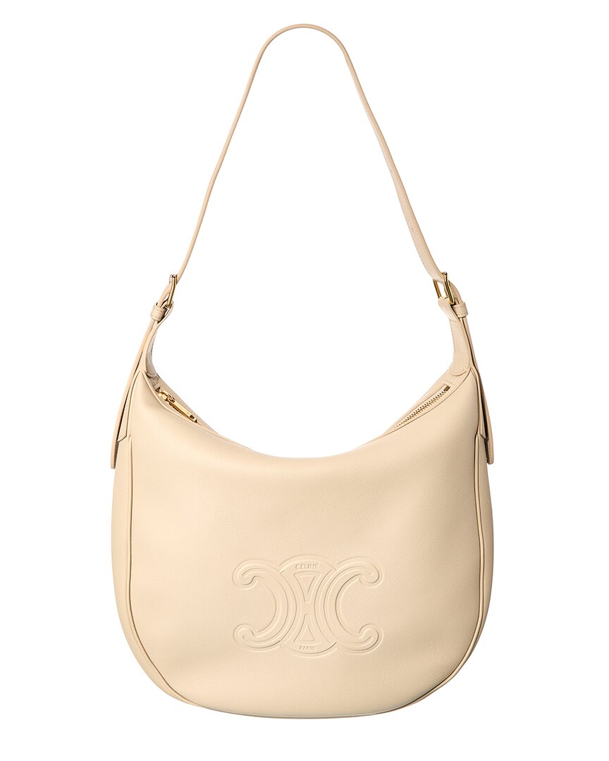 Celine Heloise Medium Leather Hobo Bag In White
