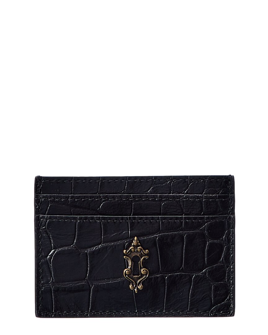 moschino logo croc-embossed leather card holder