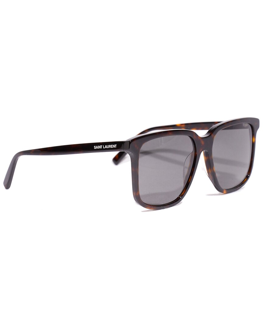 Saint Laurent Men's Rectangle Logo Sunglasses In Brown