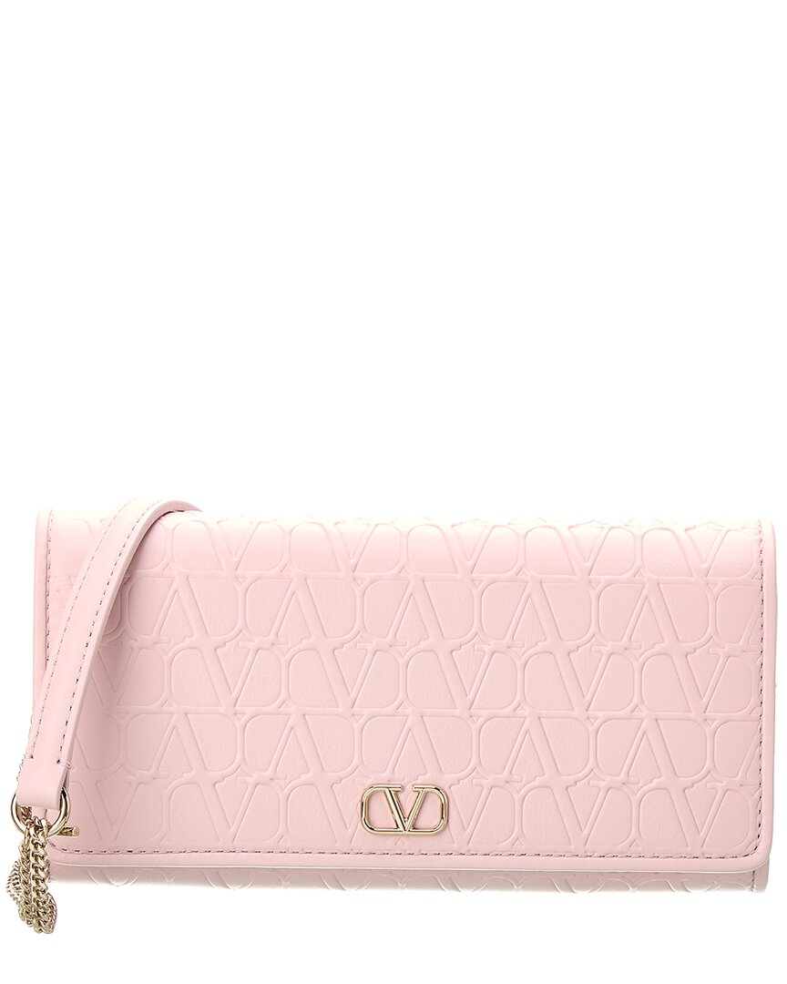 Shop Valentino Vlogo Leather Wallet On Chain In Pink