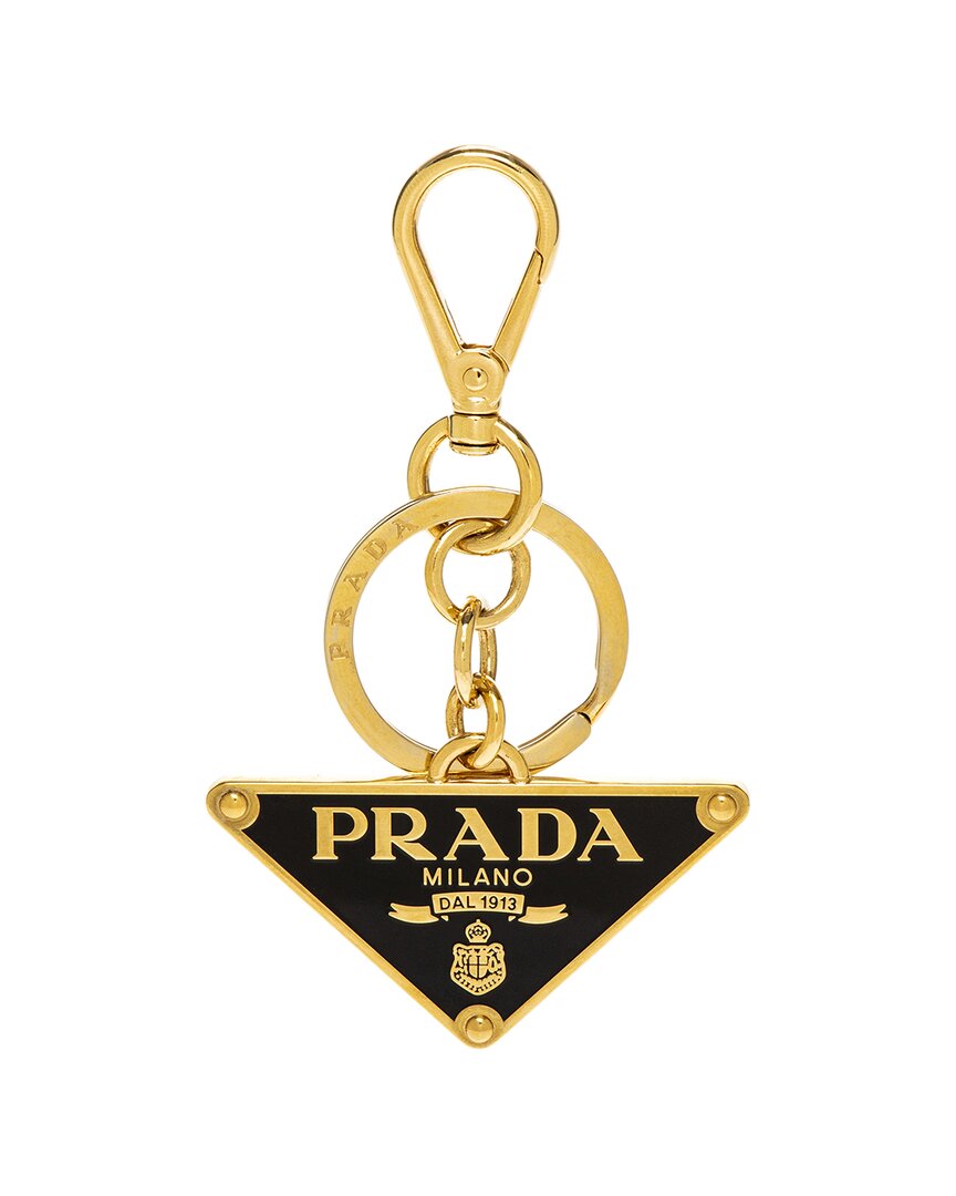 Prada Enameled Triangle Key Ring In Gold