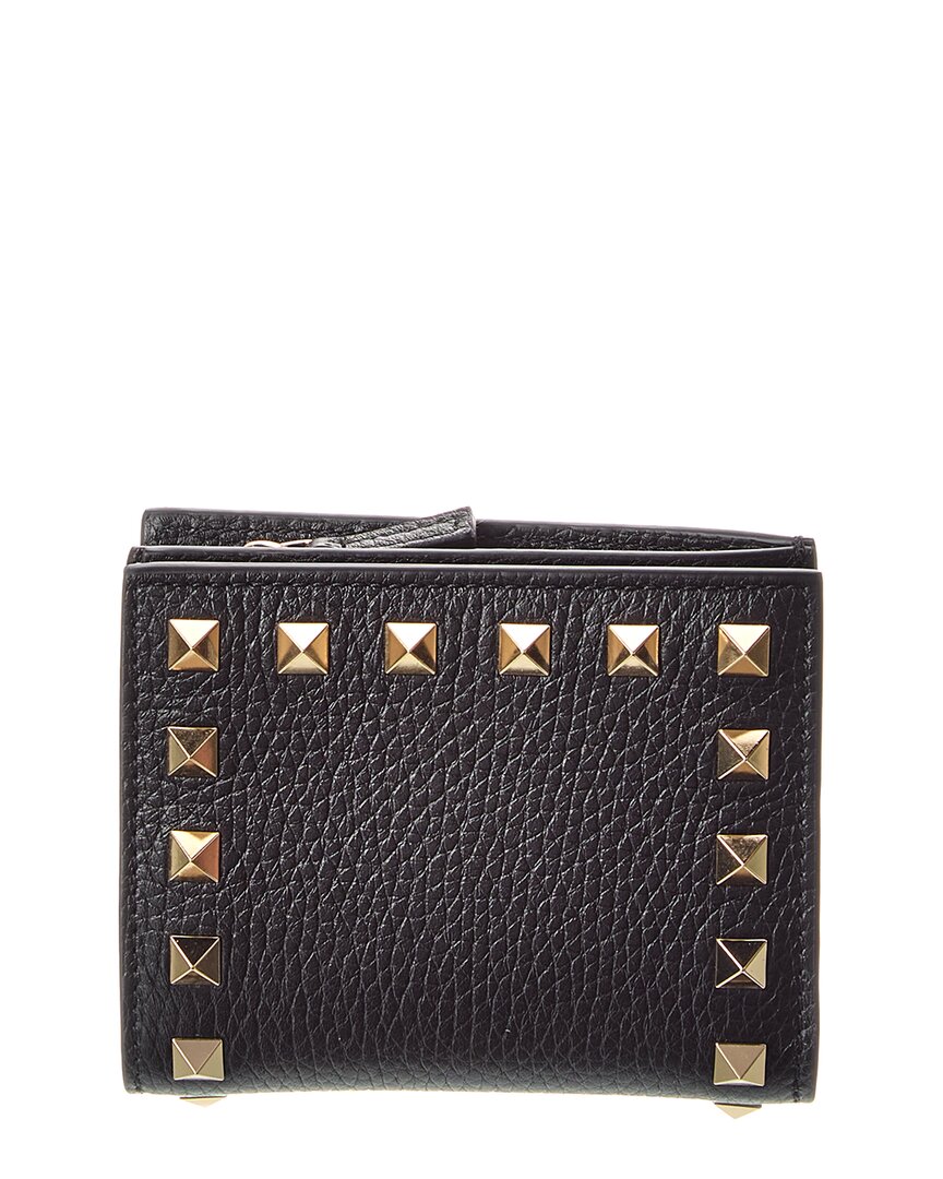 Valentino Rockstud Grainy Leather Card Case In Black