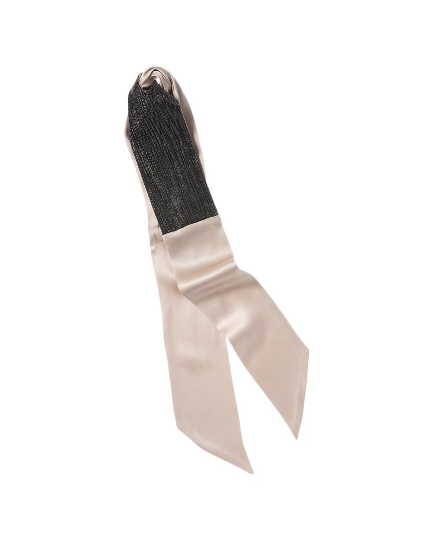 Brunello Cucinelli Monili Bead Silk Head Scarf In Beige