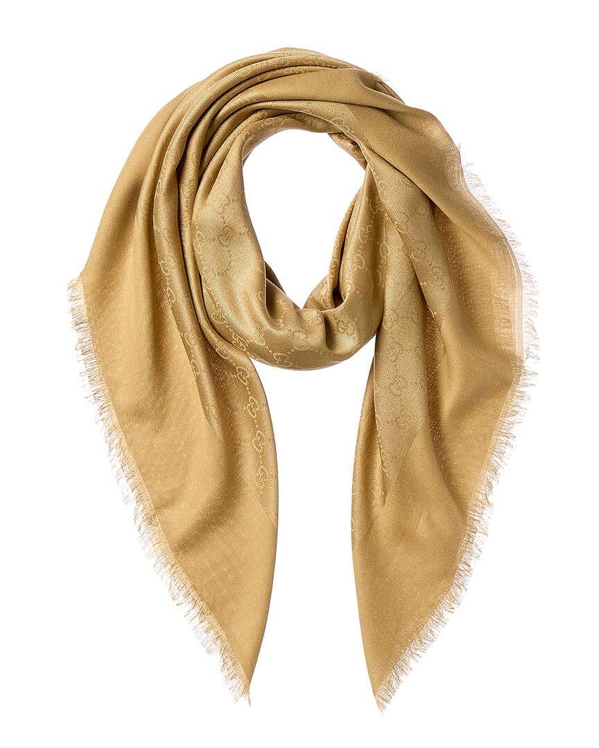 Gucci Gg Silk-blend Scarf In Brown
