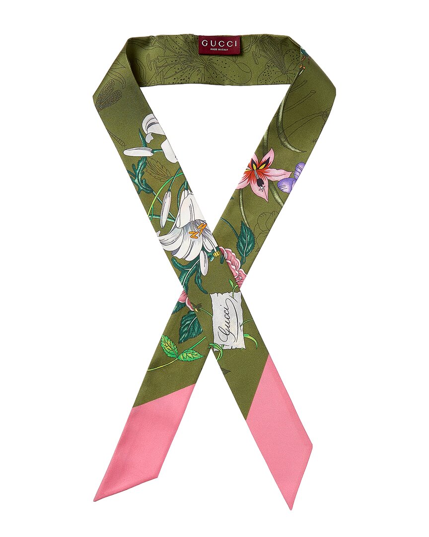 Gucci Printed Silk Twill Ribbon Scarf In Green
