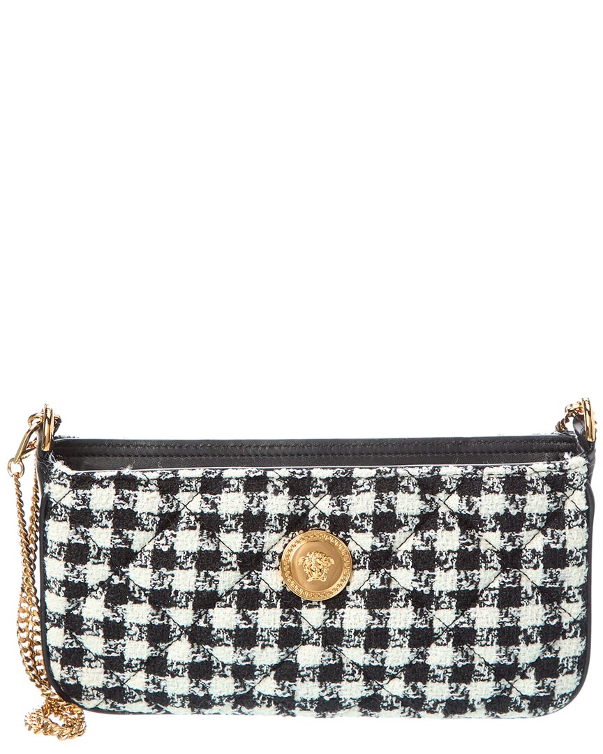 Versace Medusa Quilted Tweed & Leather Pochette In Black