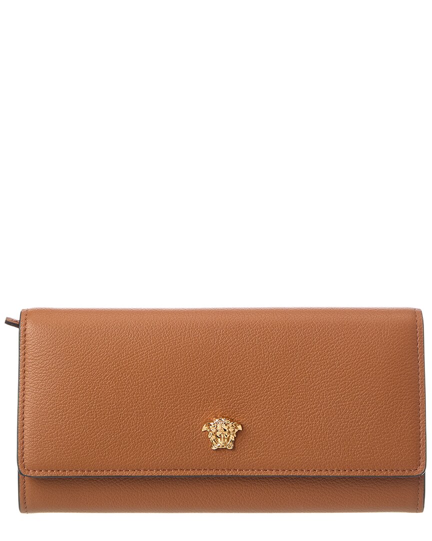 Versace Medusa Leather Continental Wallet In Brown