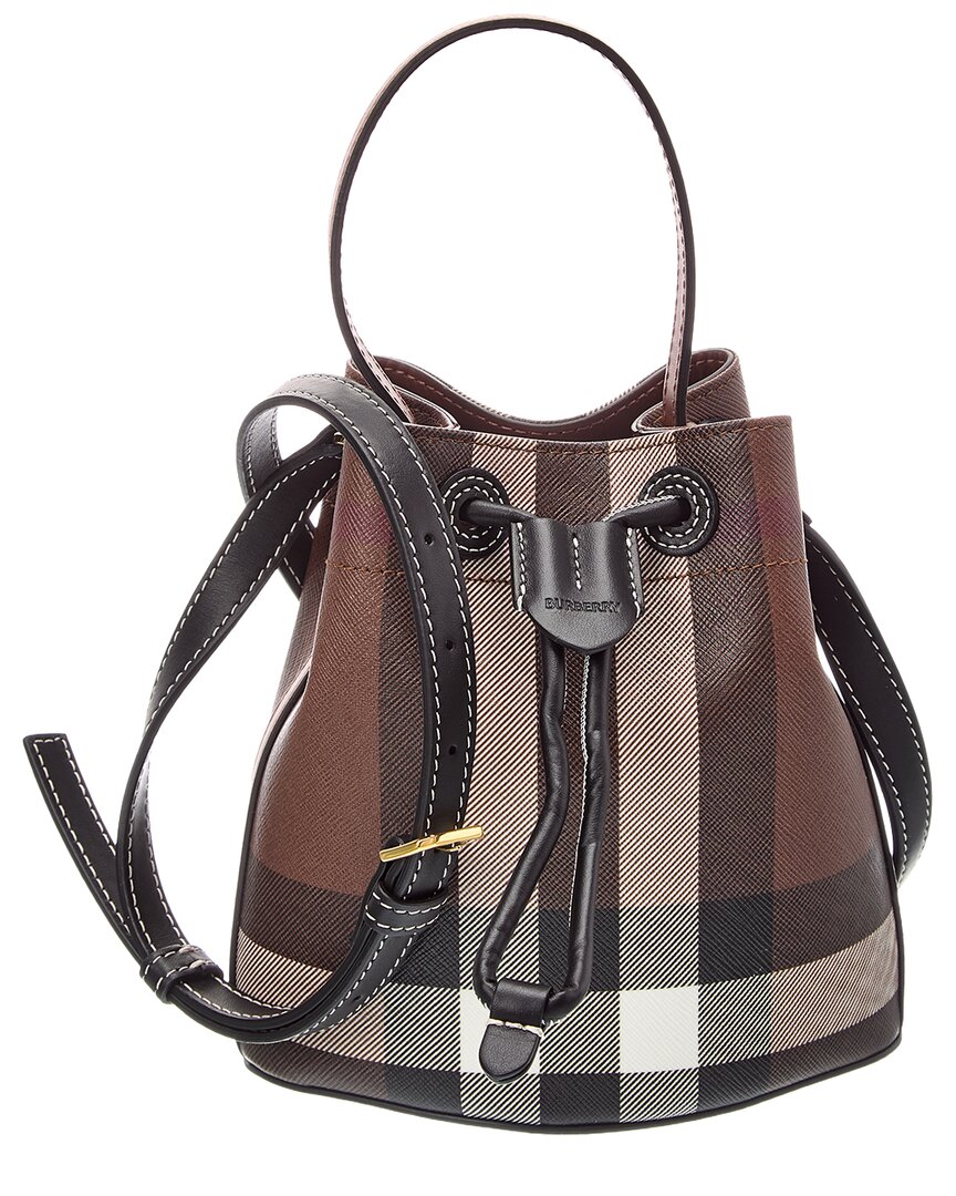 Burberry Mini Check E-canvas & Leather Bucket Bag In Black