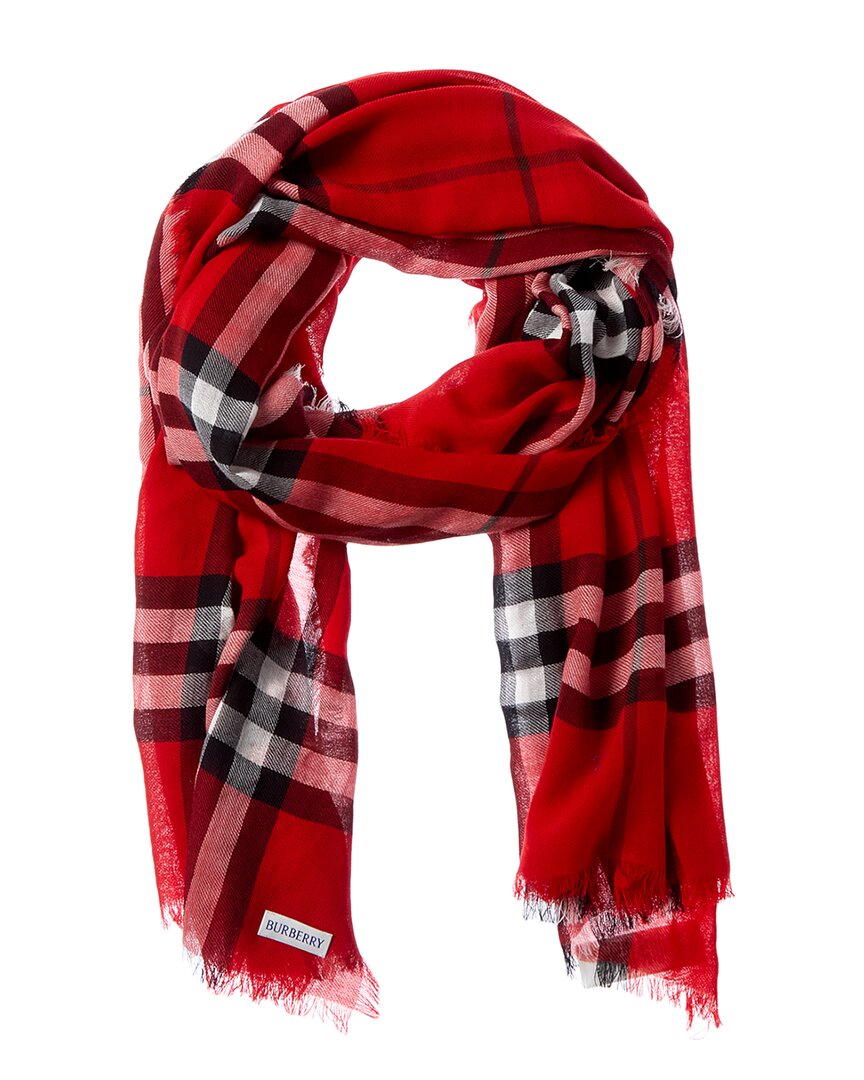 Burberry Wide Check Wool Scarf In Red