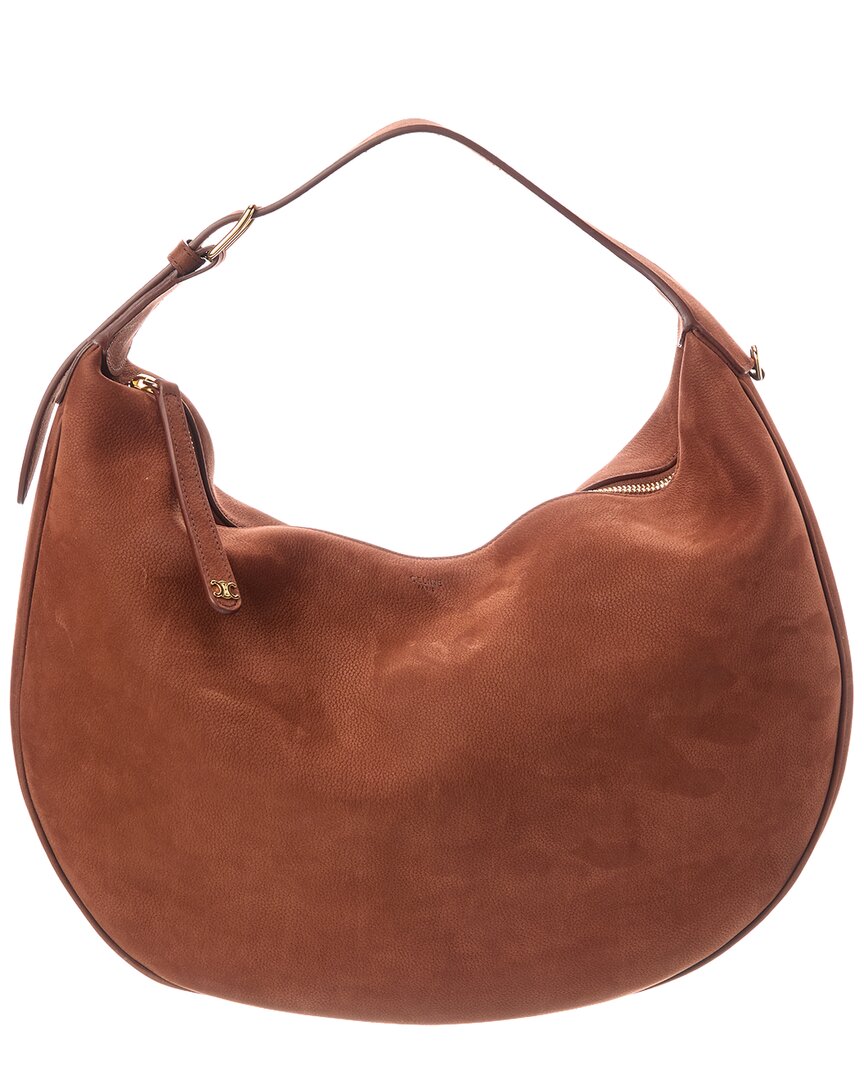 Celine Lulu Large Suede Hobo Bag In Brown