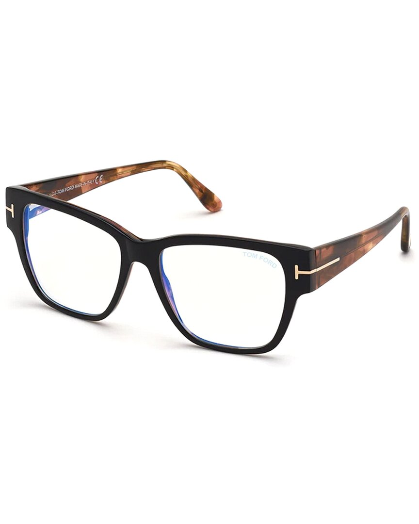 Tom Ford Eyeglasses Square Full Rim, Transparent Rose Frame And Clear Blue Light Block Lens Ft5745-b072 In Brown