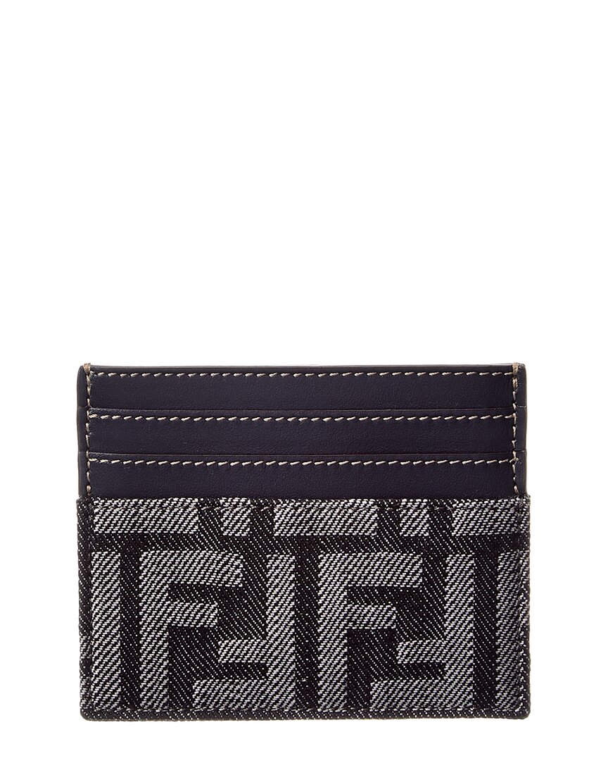 Fendi Baguette Ff Denim & Leather Card Holder In Blue