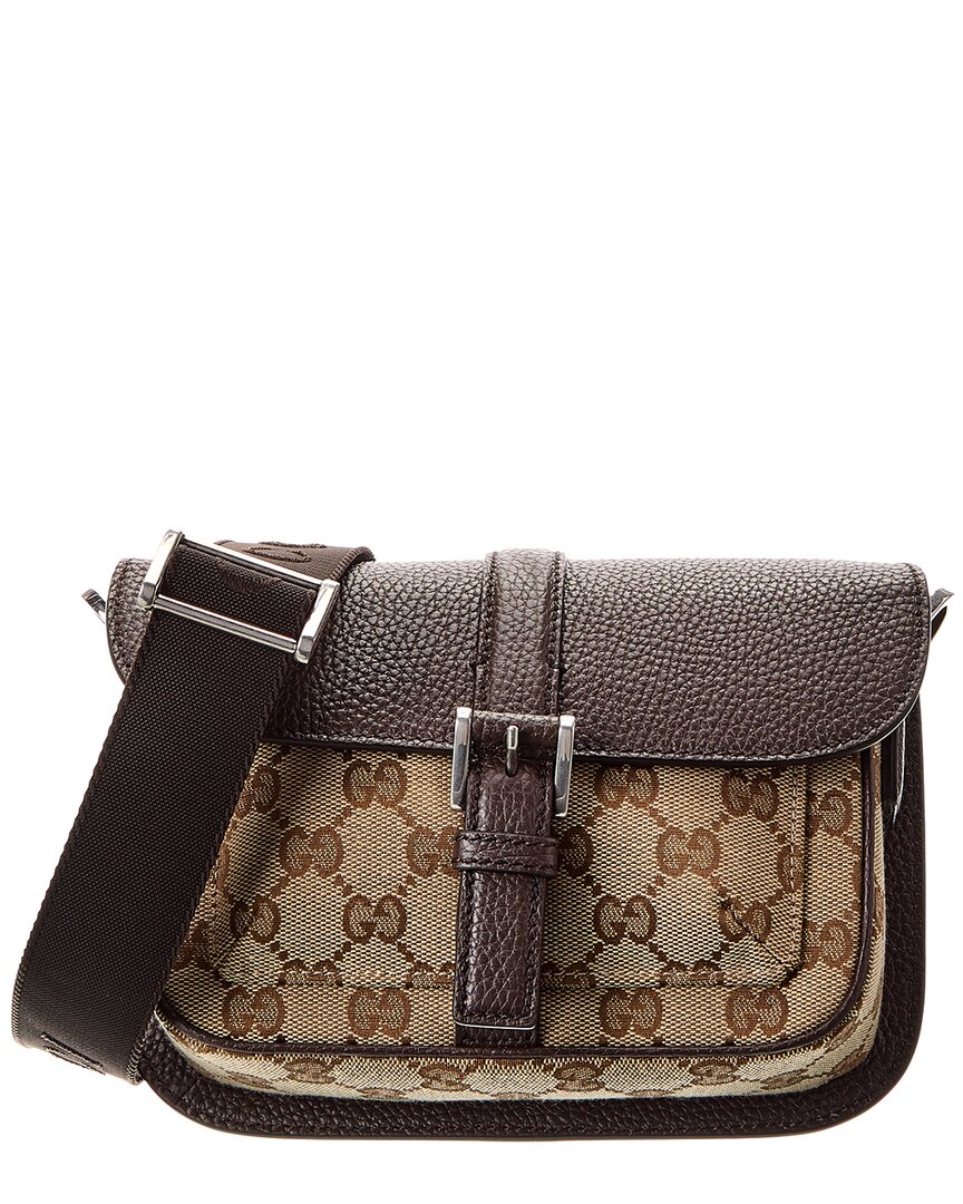 Gucci Super Mini Gg Canvas & Leather Shoulder Bag In Brown