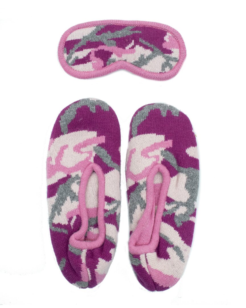 Portolano Ballerina Slippers And Eyemask In Camouflage Design In Pink Multi