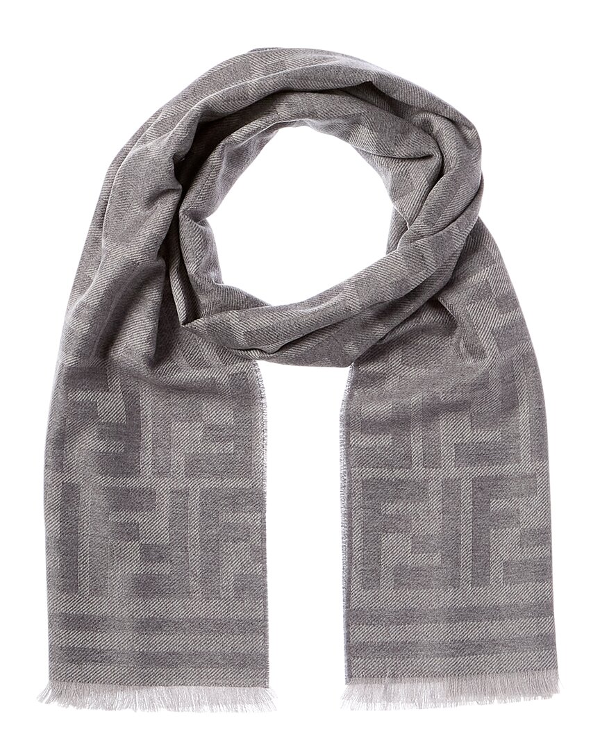 Fendi Ff Logo Wool Scarf In Gray