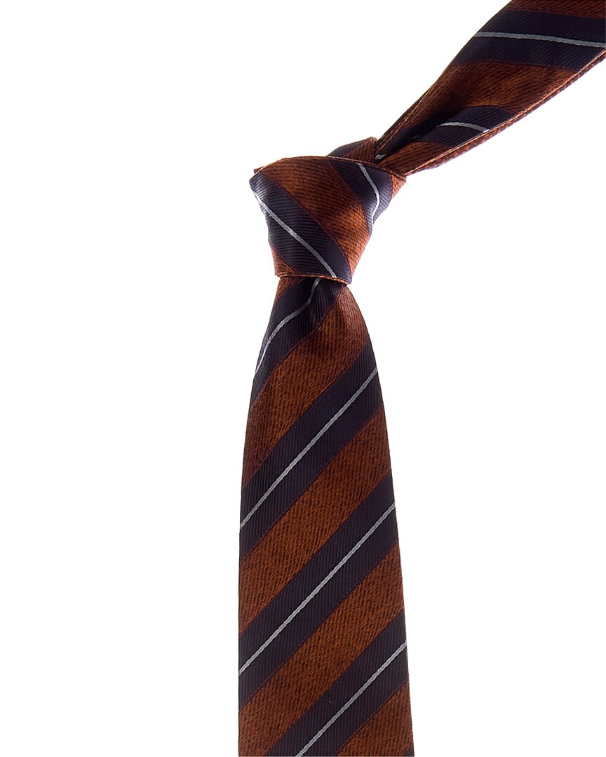 Canali Orange & Navy Diagonal Stripes Reversible Silk Tie In Multi