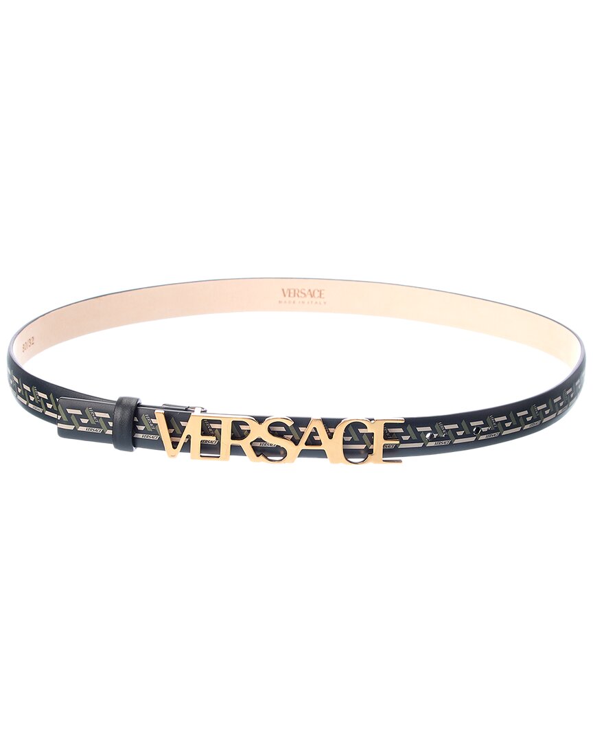 Shop Versace Logo Leather Belt In Black