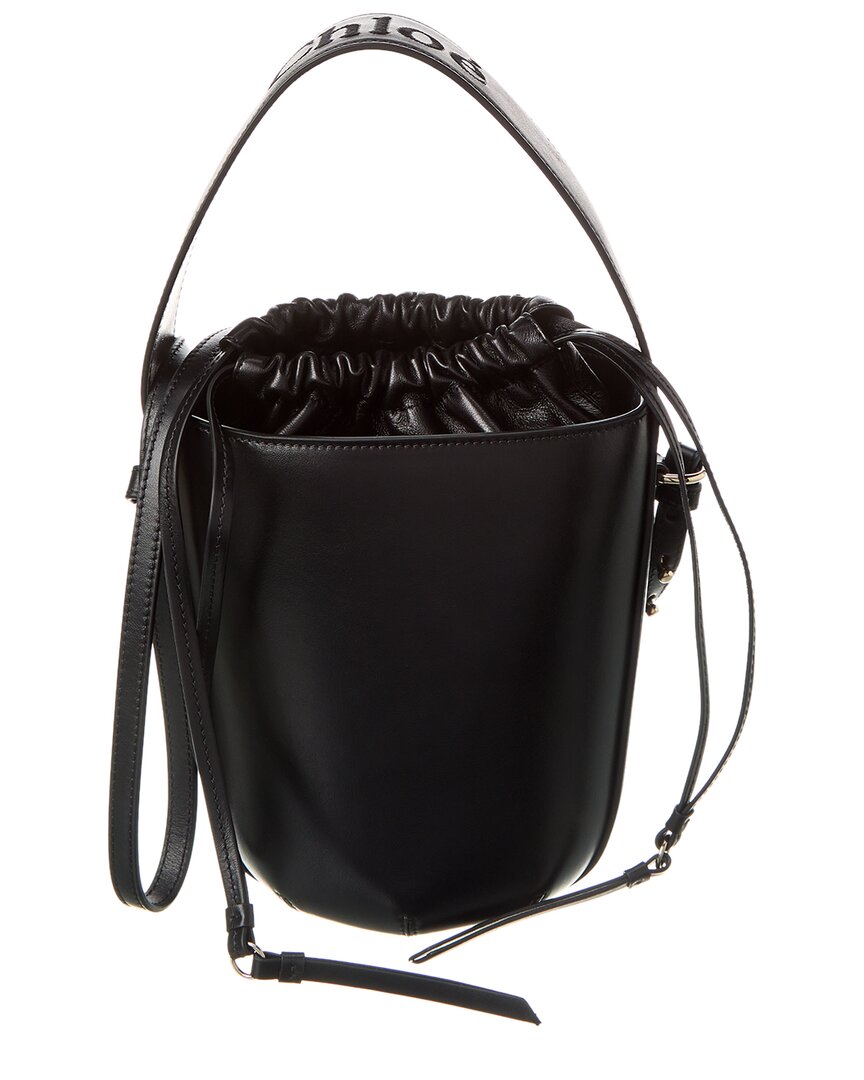 Chloé Mifuko Small Leather-trimmed Paper Bucket Bag In Black