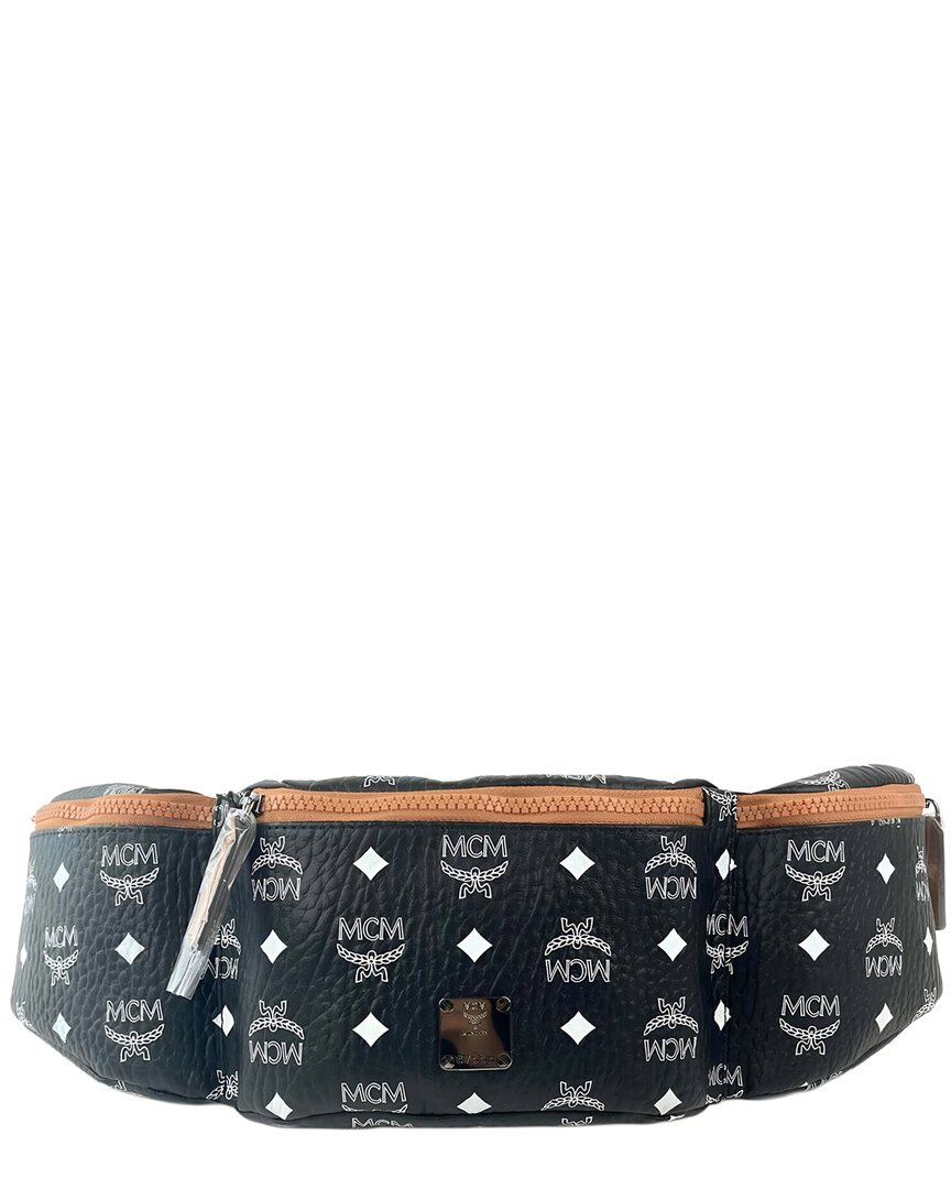 Mcm Canvas Fanny Pack In Black