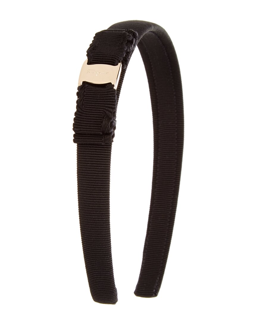 Ferragamo Black Headband With Bow And Logo Plaque In Black