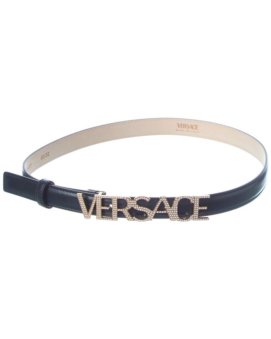 Shop Versace Logo Buckle Leather Belt In Black