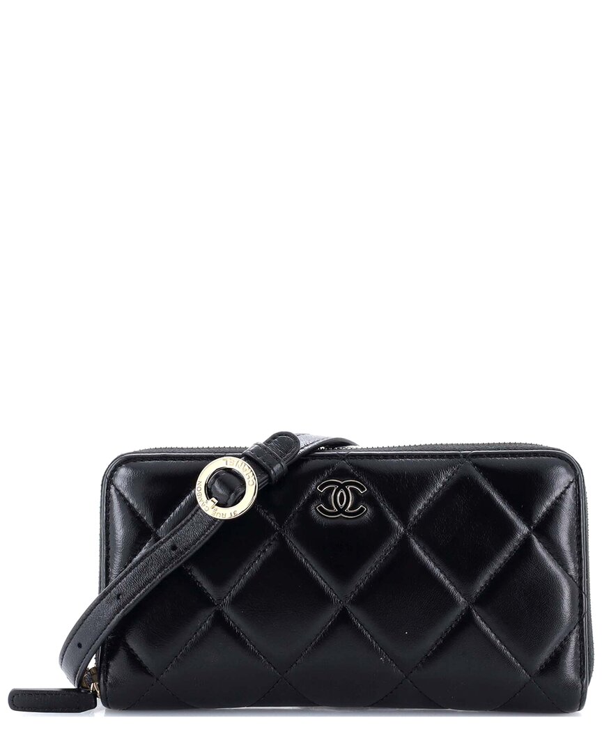 Pre-owned Chanel Black Quilted Shiny Lambskin Zip Around Waist Belt Bag (authentic Pre-  Loved)