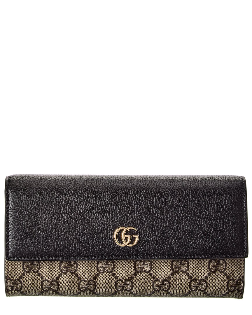 Gucci Gg Marmont Gg Supreme Canvas & Leather Continental Wallet In Brown