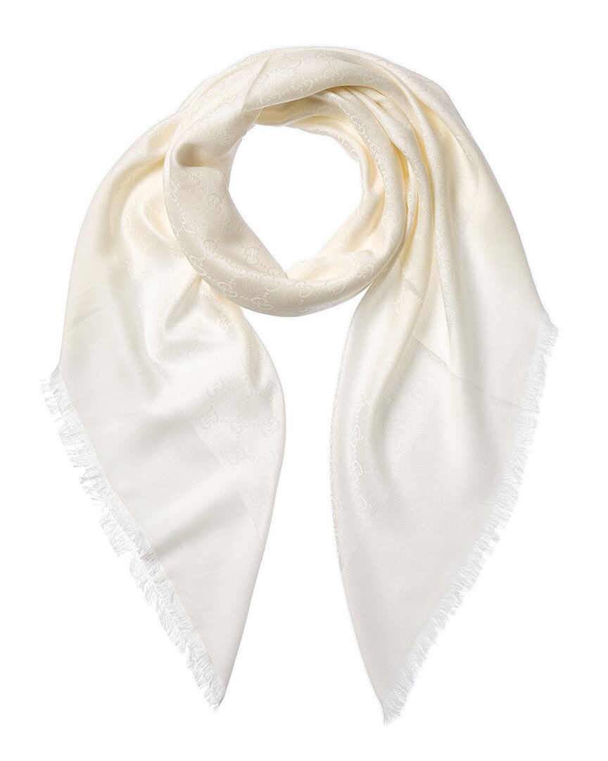 Gucci Gg Silk-blend Scarf In White