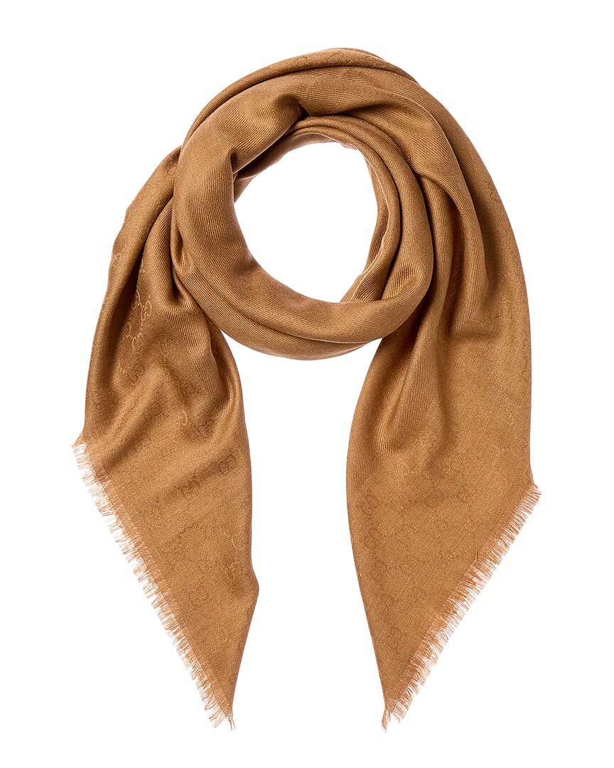 Gucci Gg Wool & Silk-blend Scarf In Brown