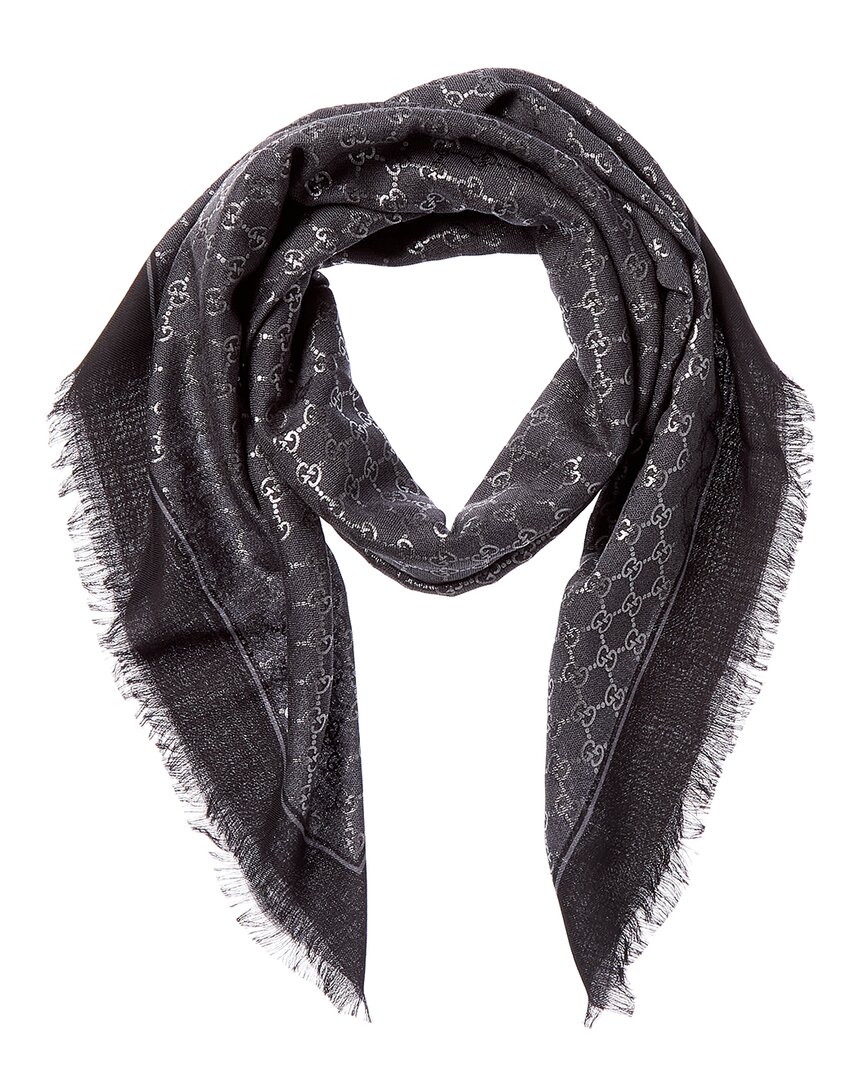 Gucci Gg Wool Scarf In Black