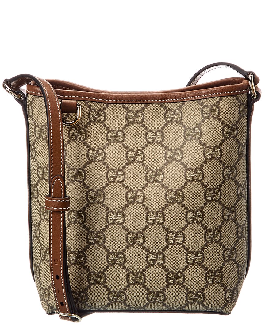 Gucci Gg Emblem Nano Gg Supreme Canvas & Leather Bucket Bag In Brown