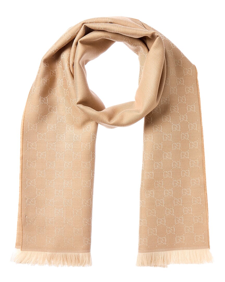 Gucci Gg Wool Scarf In Sand
