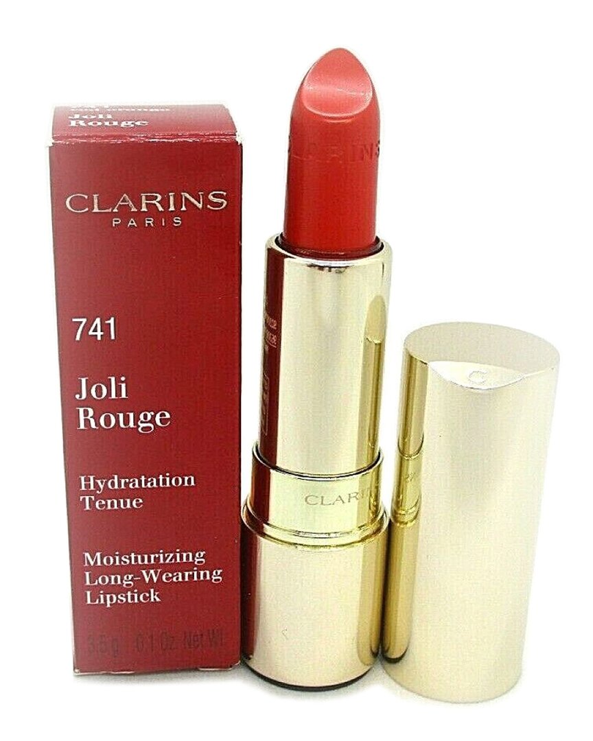 Clarins 0.1oz 741 Red Orange Joli Rouge Long Wearing Lipstick In White