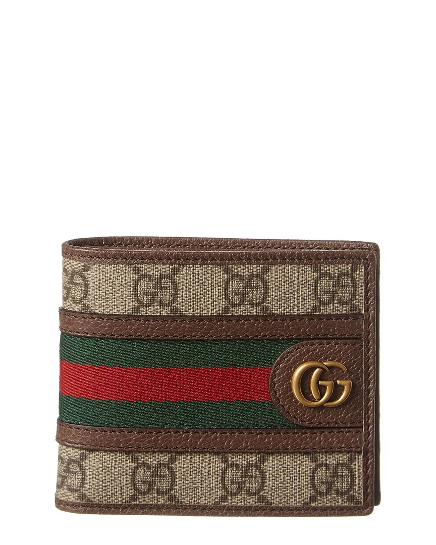 Shop Gucci Ophidia Gg Supreme Canvas & Leather Wallet In Beige
