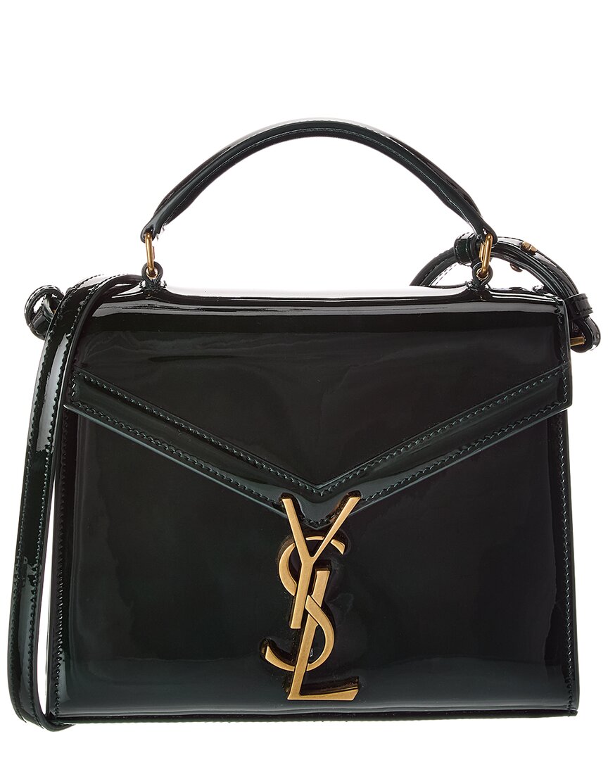 Saint Laurent Cassandra Mini Patent Shoulder Bag In Green