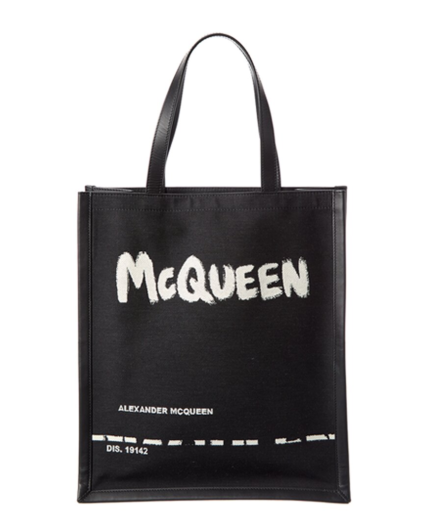 Alexander Mcqueen Canvas & Leather Tote In Black