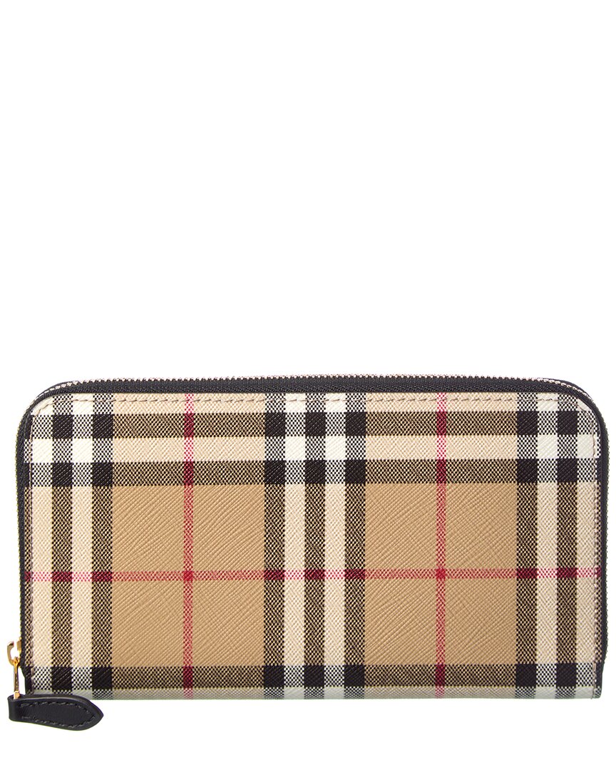 BURBERRY BURBERRY VINTAGE CHECK E-CANVAS & LEATHER ZIP AROUND WALLET