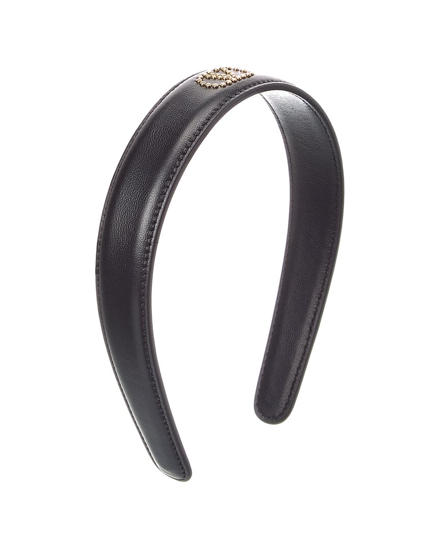 Valentino Vlogo Leather Headband In Black