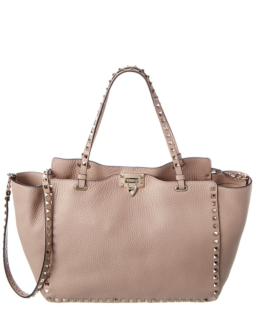 Valentino Garavani Rockstud Leather Top Handle Bag - Light Pink - ShopStyle
