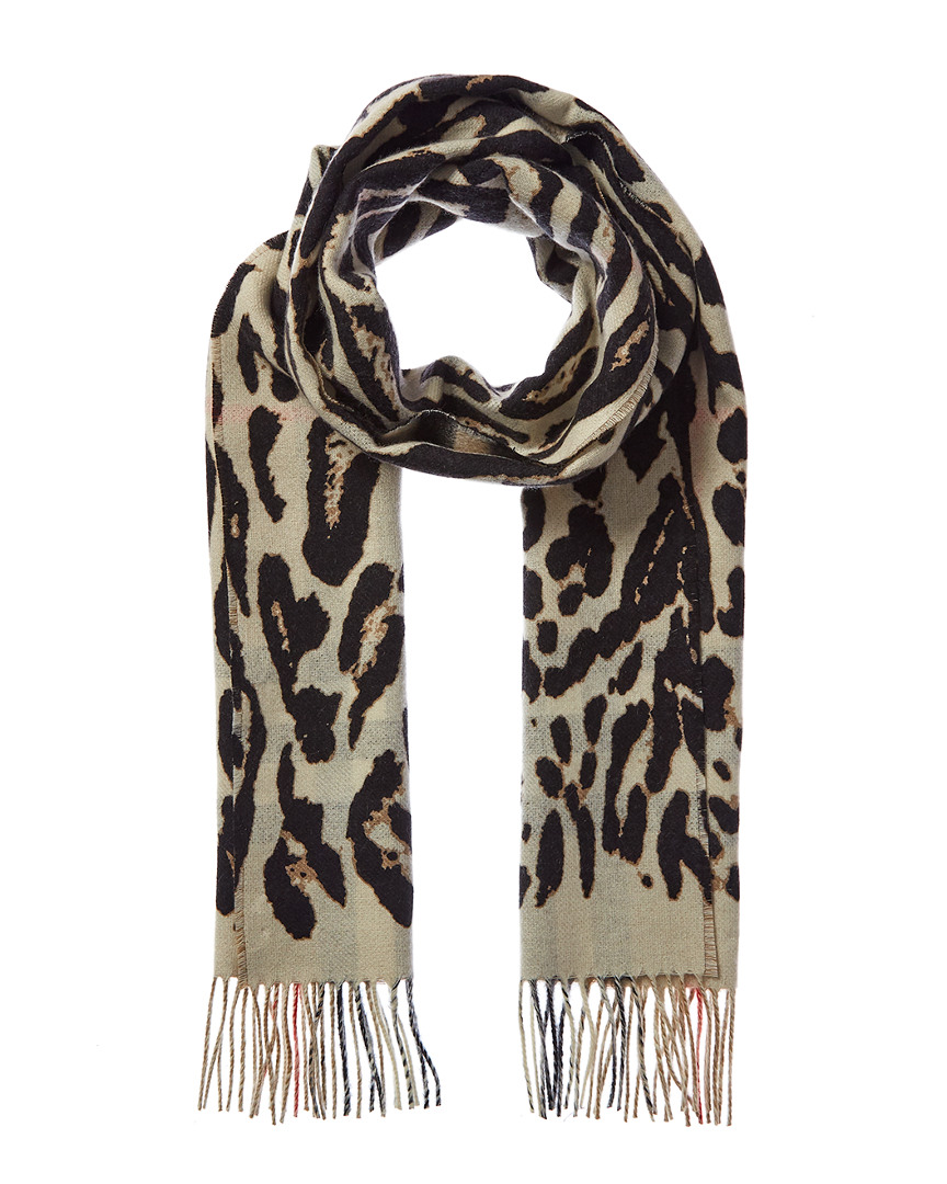 Burberry Leopard Print & Check Cashmere Scarf Women's Black eBay